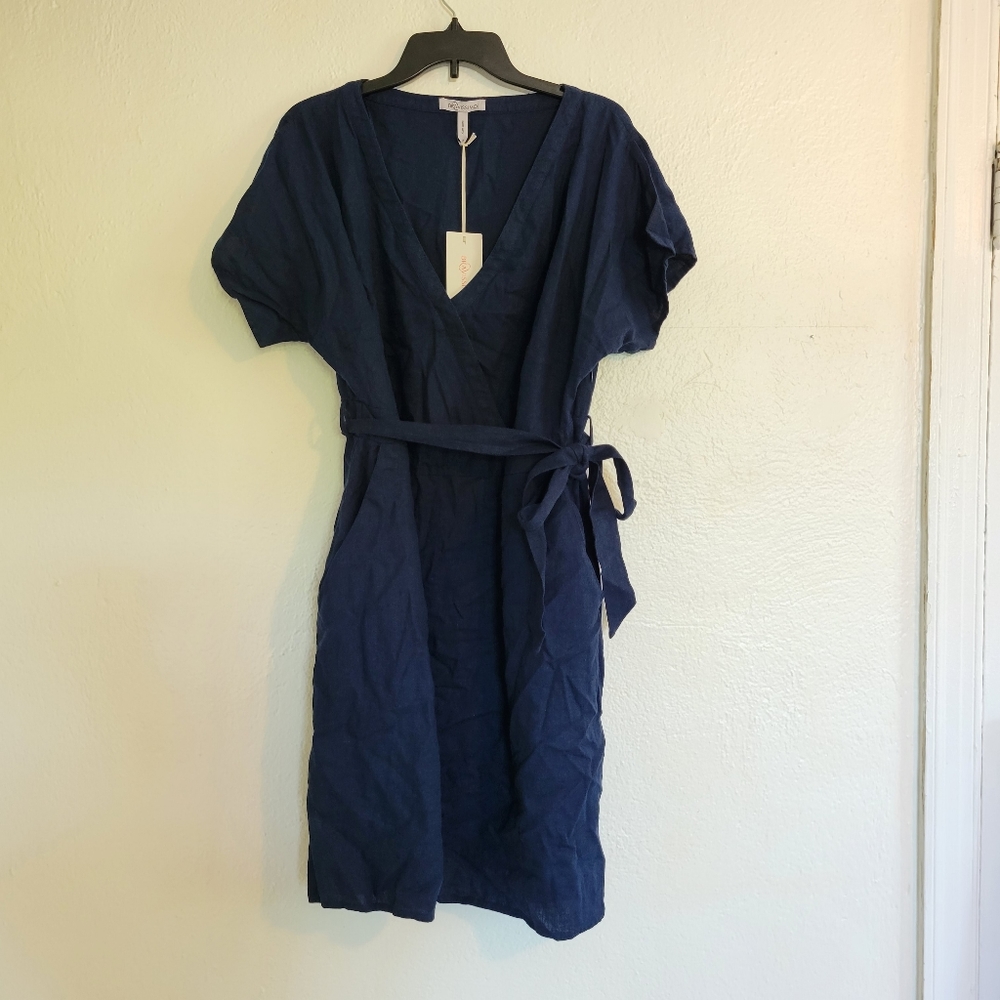 NWT Navy Blue Bravissimo Bella Linen Mix Dress Size 14 US/18 UK Super Curvy